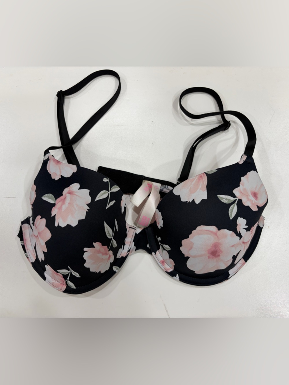 PINK Victoria's Secret Black Bra with Pink Floral Print